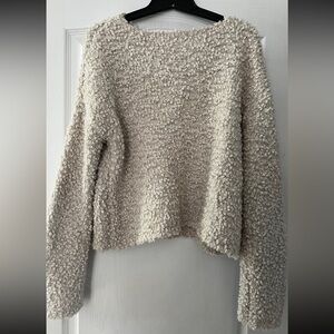 Cropped Sherpa Pullover Sweater – Cozy Textured Crewneck (Size L)